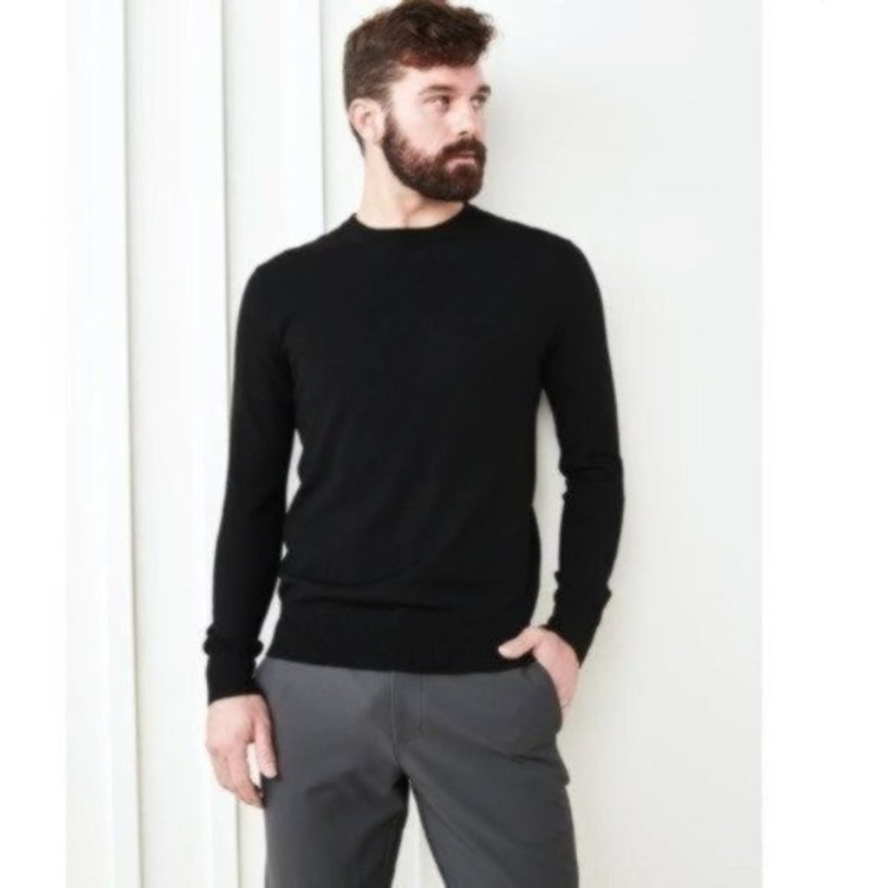 Bachrach Mens Extra Fine Merino Wool Sweater Size XXL 2XL Black Crewneck